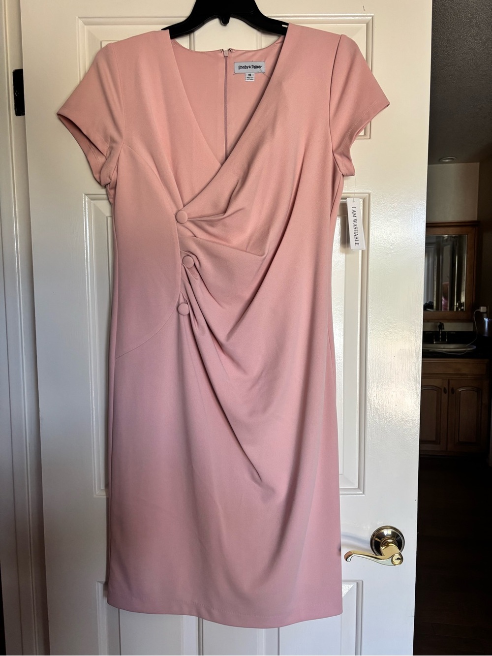 Shelby & Palmer Blush Pink Draped Front Sheath Dress